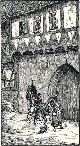 Datei:Historisches Bilderbuch 14 Schweden verjagen Bürger aus Nordhausen Domstraße 12.jpg